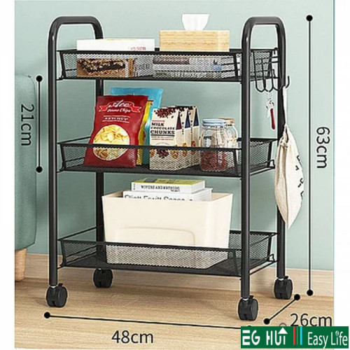 Steel Storage Shelve With Wheels 3 Layers