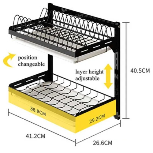 2 Tiers Wall Mounted Dish Drying Rack