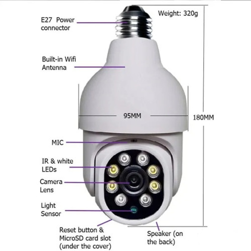 Waterproof Mini PTZ Full HD Wifi IP Camera With Bulb E27 Socket