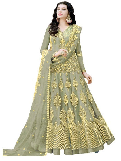 Premium Quality Unstitched Gown with Embroidery Work