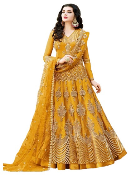 Premium Quality Unstitched Gown with Embroidery Work