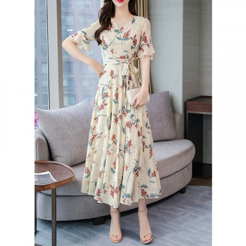 Summer Women Chiffon Dress Long Elegant Print Floral Party Dresses