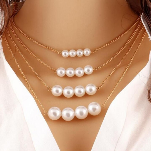 1-Piece/Set New 4-layer Pearl Jewelry Metal Necklaces