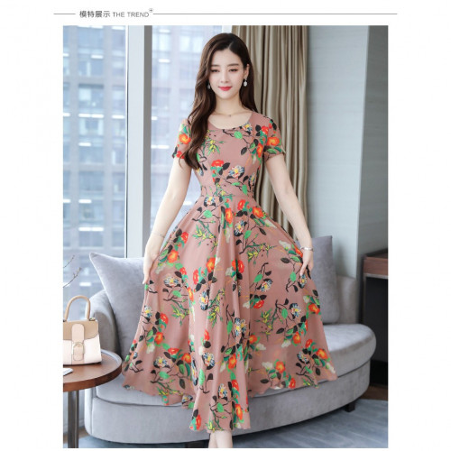 Floral long dress Women Evening Dress Short Sleeve