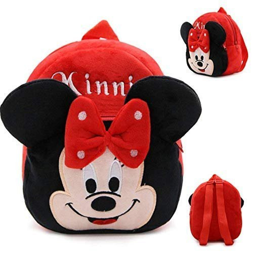 Red And Black Minnie Mickey Plush Velvet Kids Soft Toy Bag, 1-6 Years