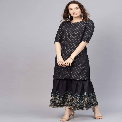 Indo Era Foil Printed Straight Kurta With Sharara Set