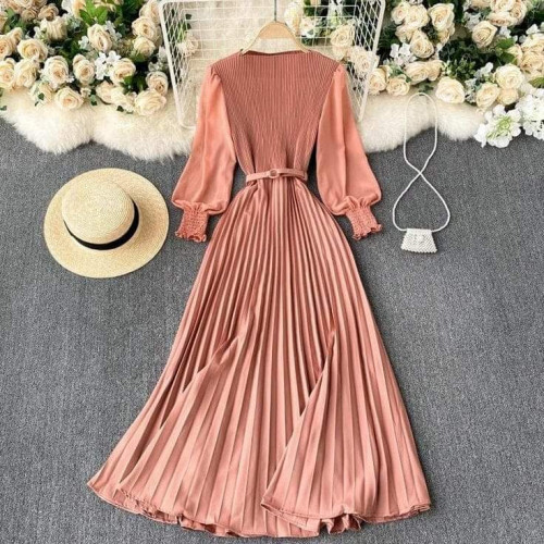 Spring Summer Elegant Korean Pleated Dress