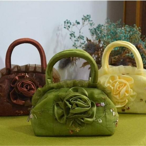 Roses Embellish Pleated Hand Bag