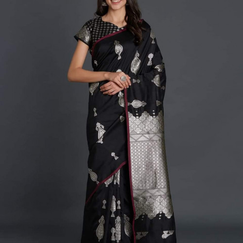 Latest & Exclusive Luxury Stylish Glorious Design Silk Saree with gorgeous Blouse Piece for woman