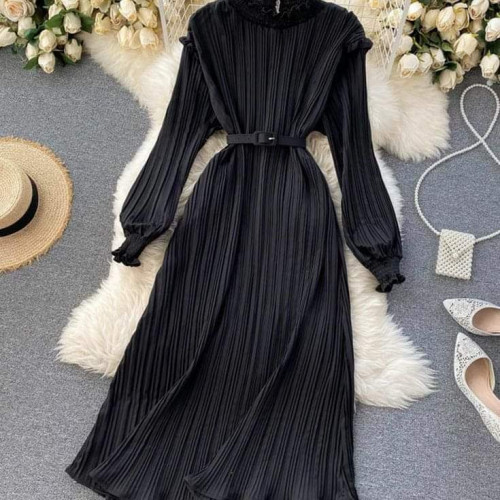 Spring Summer Elegant Korean Pleated Dress