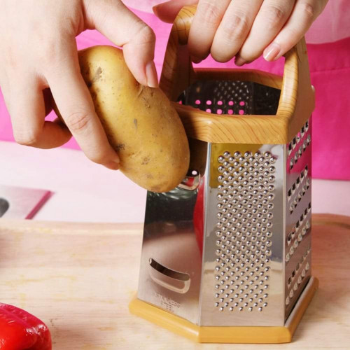 Kitchen Box Grater, Stainless Steel Cheese Grater - 6 Sides Stand 