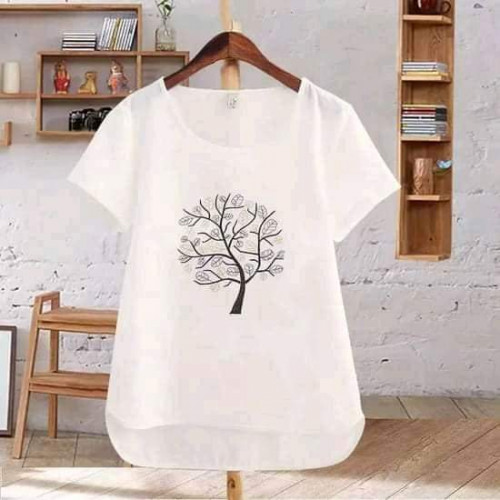 Fashionable Ladies Tops Short Sleeve Casual Girl's Print New White T-Shirt.  Cotton Tops For Women 