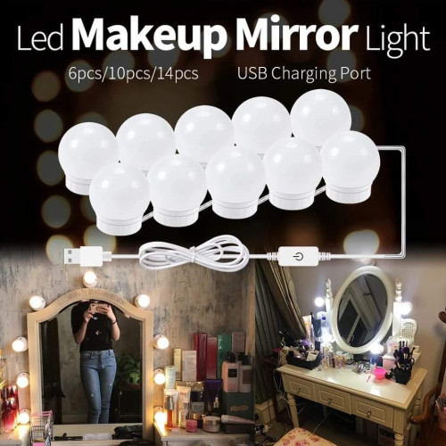 Makeup Mirror Vanity 10 LED Light Bulbs USB Plug For Make up