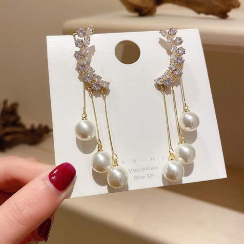 1 Pair Ear Jacket Elegant Luxury Alloy Sparkling Rhinestone Faux Pearl Earrings for Women