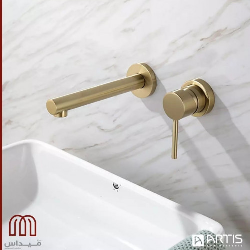 Brass Wall Mounted Swivel Spout Sink Faucet Basin Mixer Taps Brushed Gold 